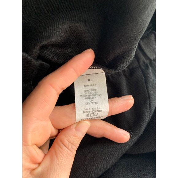 IC By Connie K  Small Wide Leg Black Linen Pants With White Trim & Button Detail - Picture 6 of 13